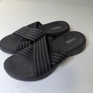 Skechers On-The-Go 600 Glistening Black Grey Stripe Slide Sandals  Womens 8